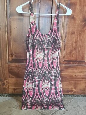 Guess by Marciano Pink and Black Patterned Sleeveless Mini Dress